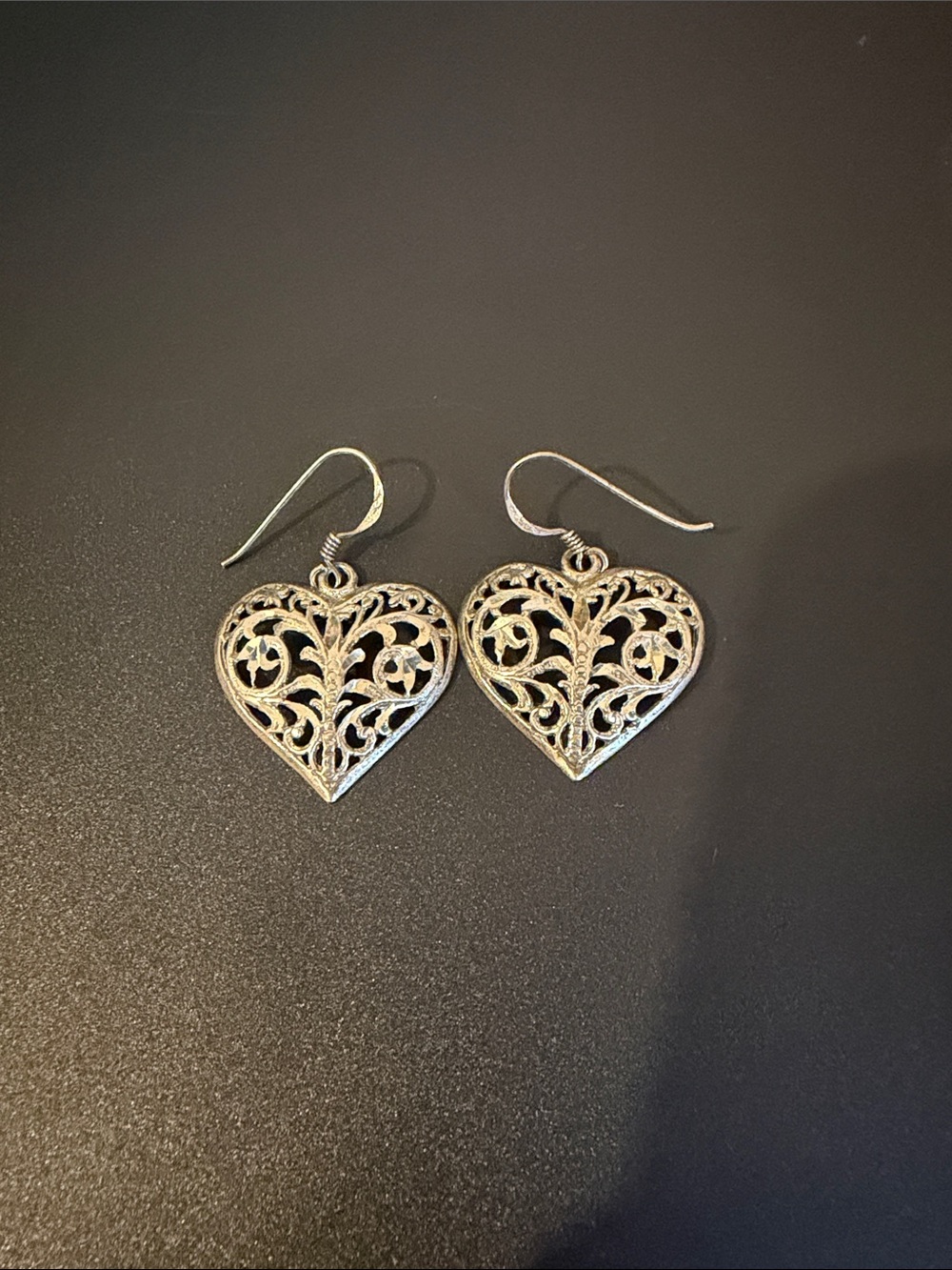 Filigree Heart Drop Earrings - Silver Women’s Jewelry